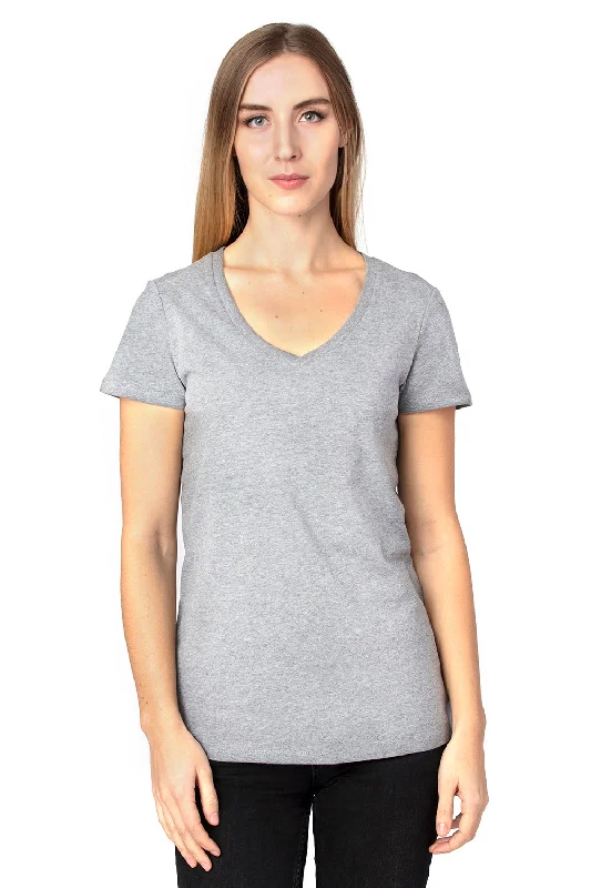 flared hem casual t-shirts -Threadfast Apparel Womens Ultimate Short Sleeve V-Neck T-Shirt - Heather Grey