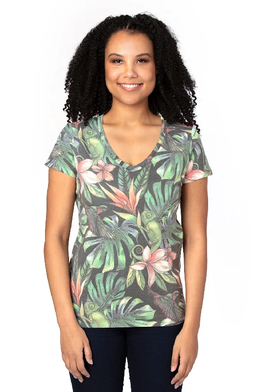 minimalist slim fit t-shirts -Threadfast Apparel Womens Ultimate Short Sleeve V-Neck T-Shirt - Tropical Jungle