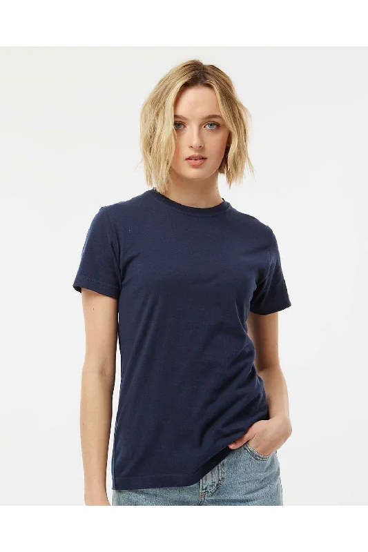 soft knit ringer t-shirts -Tultex Womens Fine Jersey Classic Fit Short Sleeve Crewneck T-Shirt - Navy Blue