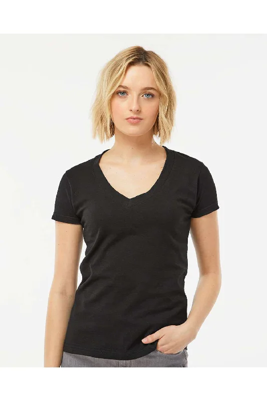 stretchy ribbed mock neck t-shirts -Tultex Womens Fine Jersey Short Sleeve V-Neck T-Shirt - Black