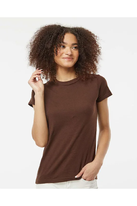 elegant solid polo t-shirts -Tultex Womens Fine Jersey Slim Fit Short Sleeve Crewneck T-Shirt - Brown