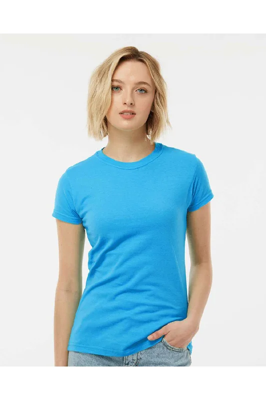 durable athletic mock neck t-shirts -Tultex Womens Fine Jersey Slim Fit Short Sleeve Crewneck T-Shirt - Turquoise Blue