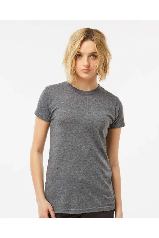 soft cotton mock neck t-shirts -Tultex Womens Poly-Rich Short Sleeve Crewneck T-Shirt - Heather Charcoal Grey