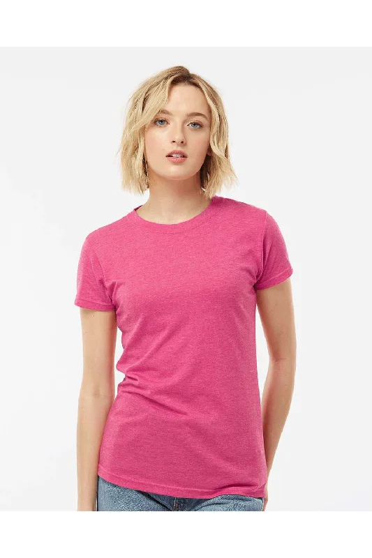 elegant solid henley t-shirts -Tultex Womens Poly-Rich Short Sleeve Crewneck T-Shirt - Heather Fuchsia Pink