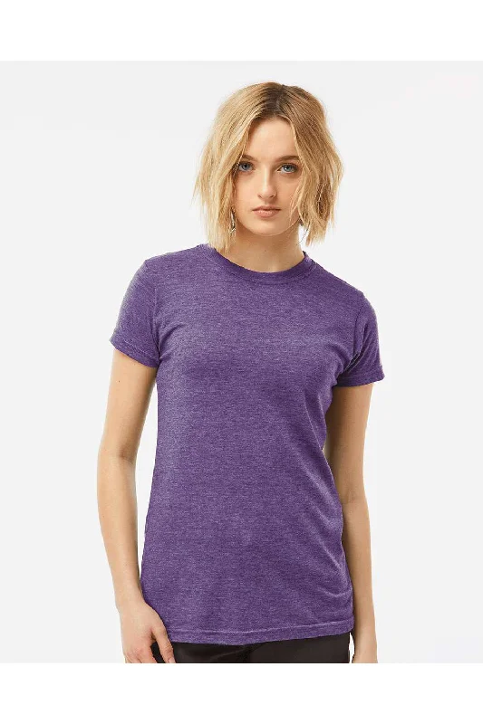 relaxed fit henley t-shirts -Tultex Womens Poly-Rich Short Sleeve Crewneck T-Shirt - Heather Purple