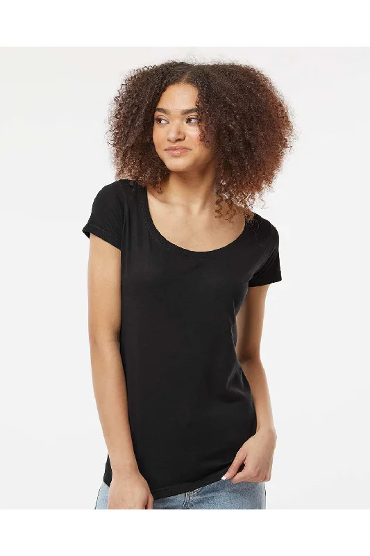 stretchy yoga scoop t-shirts -Tultex Womens Poly-Rich Short Sleeve Scoop Neck T-Shirt - Black