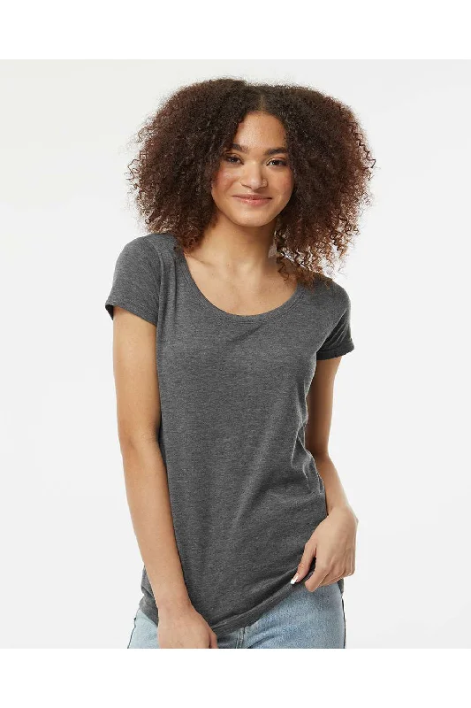 chic scoop neck henley t-shirts -Tultex Womens Poly-Rich Short Sleeve Scoop Neck T-Shirt - Heather Charcoal Grey