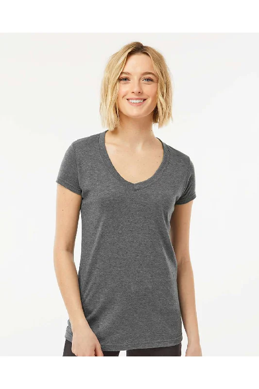 bold checkered scoop t-shirts -Tultex Womens Poly-Rich Short Sleeve V-Neck T-Shirt - Heather Charcoal Grey