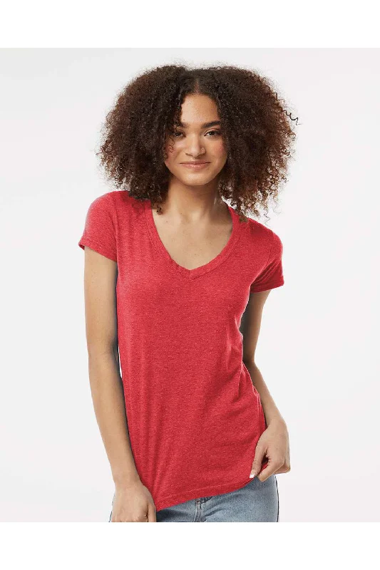 relaxed fit scoop t-shirts -Tultex Womens Poly-Rich Short Sleeve V-Neck T-Shirt - Heather Red