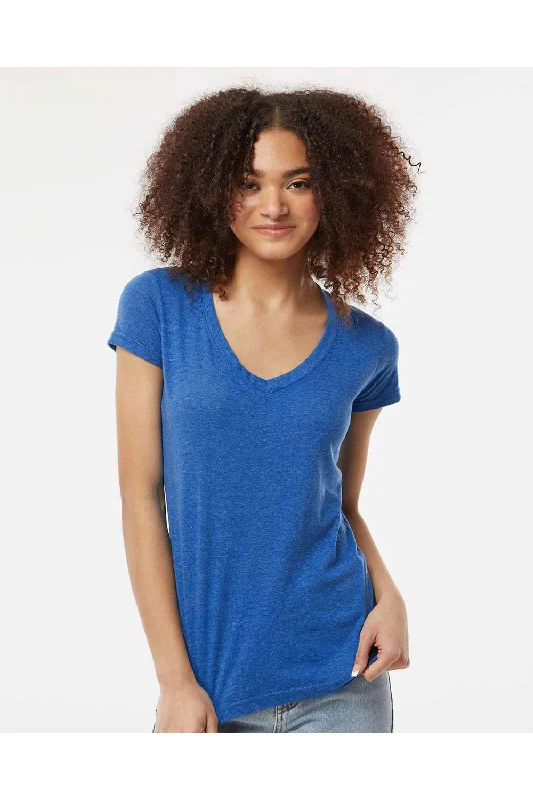 quick dry crew t-shirts -Tultex Womens Poly-Rich Short Sleeve V-Neck T-Shirt - Heather Royal Blue