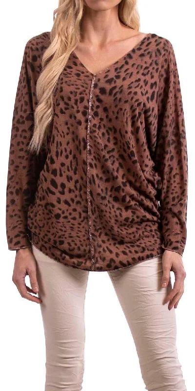 cable turtleneck pullover sweaters -Cammie Leopard Sweater