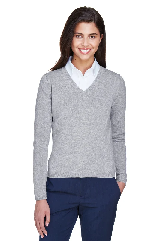 pullover sweaters for cold weather -Devon & Jones Womens Wrinkle Resistant V-Neck Sweater - Heather Grey - Closeout