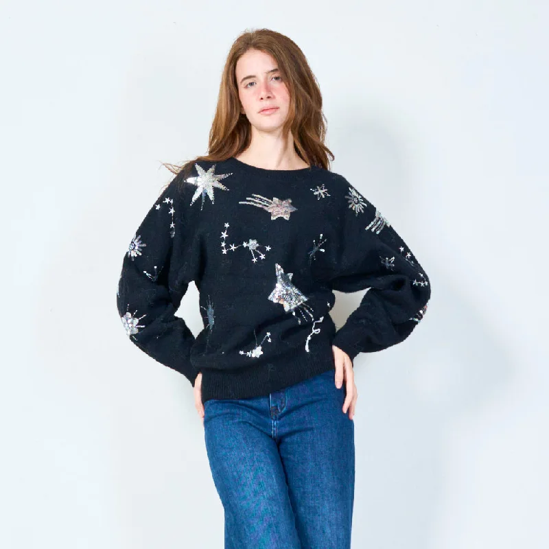 minimalist hooded pullover sweaters -Embellished star motif sweater wholesale