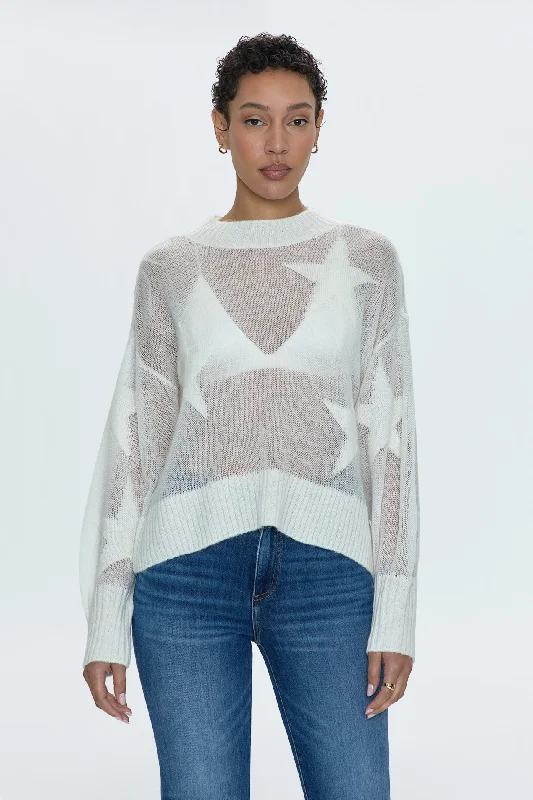 v-neck turtleneck pullover sweaters -Joslyn Sheer Sweater - Ivory Star