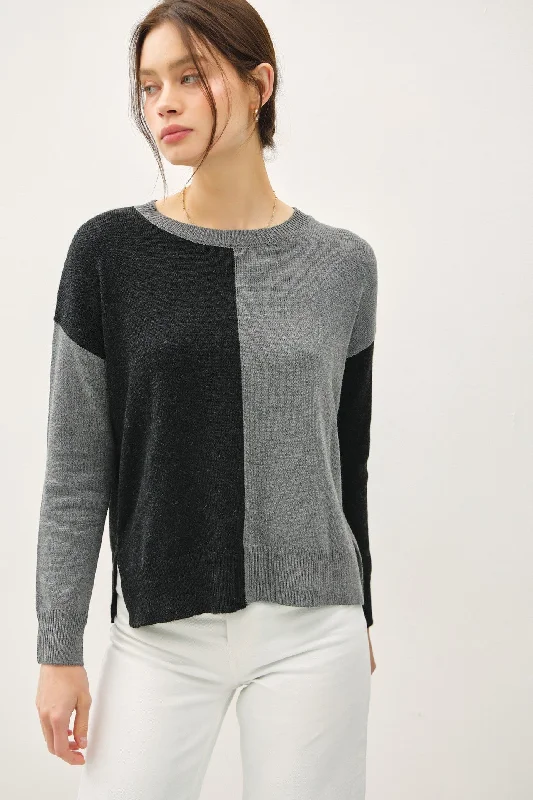 crew neck wool pullover sweaters -COLOUR BLOCK CREW NECK SWEATER