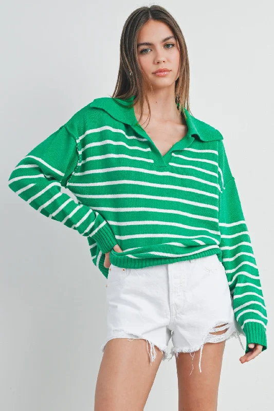 v-neck cotton pullover sweaters -JOHNNY COLLAR STRIPED SWEATER