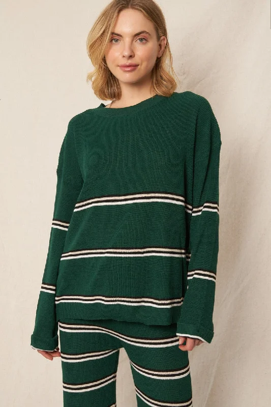 cotton pullover sweaters for spring -STRIPED CREW NECK SWEATER