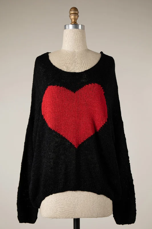 cable knit pullover sweaters -BIG HEART SWEATER