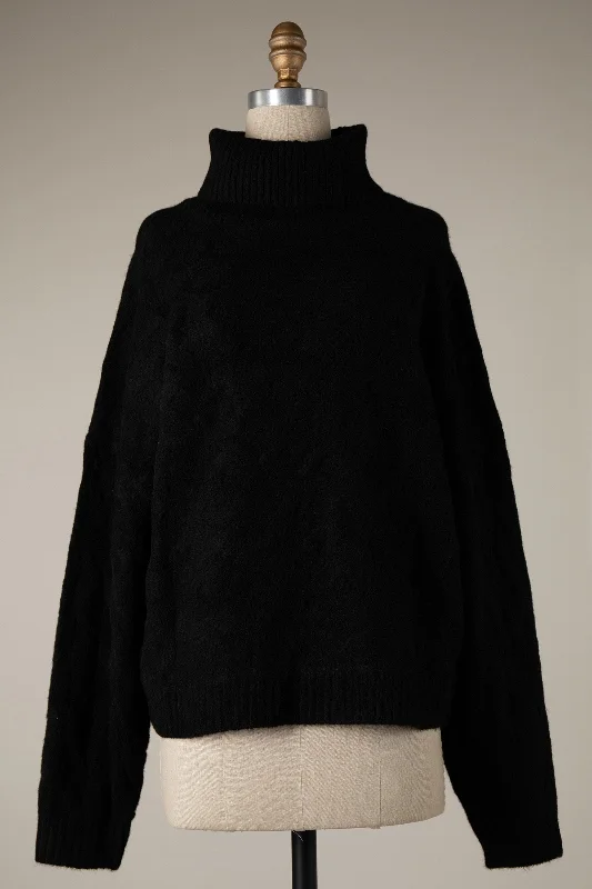 cotton blend turtleneck pullover sweaters -CABLE KNIT TURTLENECK SWEATER