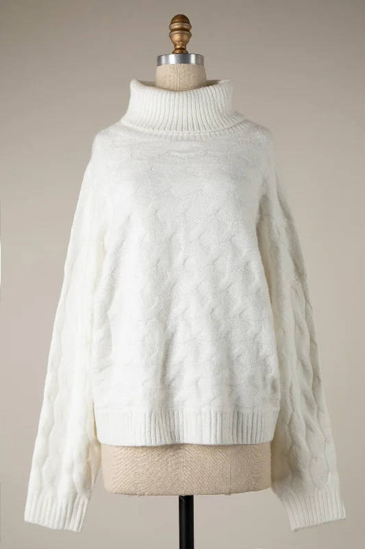 open knit turtleneck pullover sweaters -CABLE KNIT TURTLENECK SWEATER