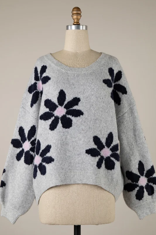 hooded pullover sweaters cozy -FUNKY FLORAL SWEATER