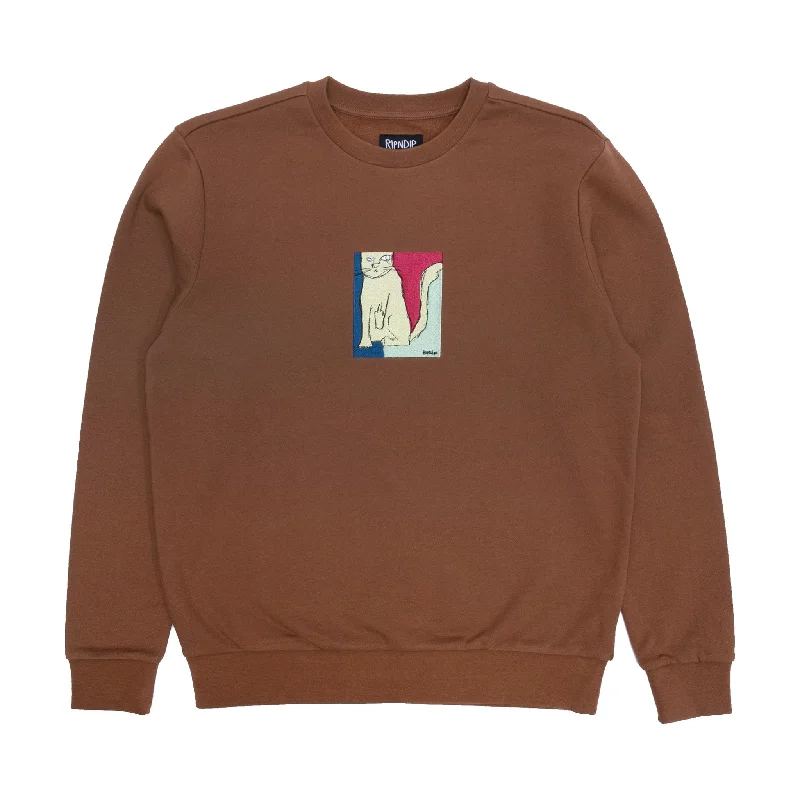 textured pullover sweaters men -Nermhol Crewneck (Brown)