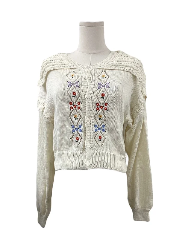 cotton pullover sweaters spring -NWT Avantlook Women's Sweater Cream Embroidery M