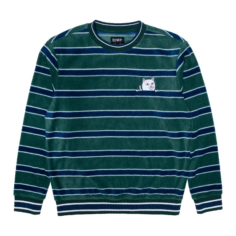 long alpaca pullover sweaters -Peeking Nermal Polar Fleece Crewneck (Hunter / Navy)