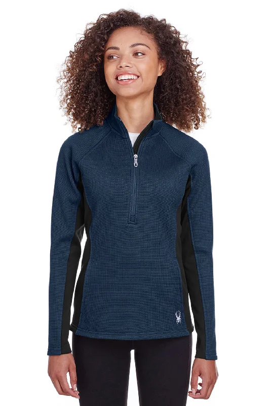 wool knit pullover sweaters -Spyder Womens Constant 1/4 Zip Sweater - Frontier Blue