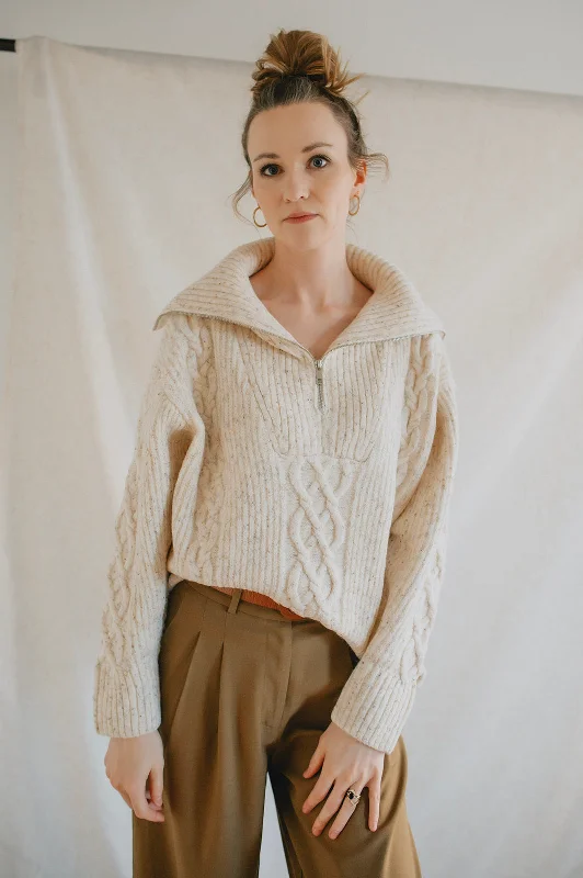 alpaca wool pullover sweaters -The Olive Fisherman Zip Jumper - PLUS