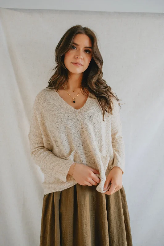 chunky knit turtleneck pullover sweaters -The Robin Pocket Sweater - Oatmeal