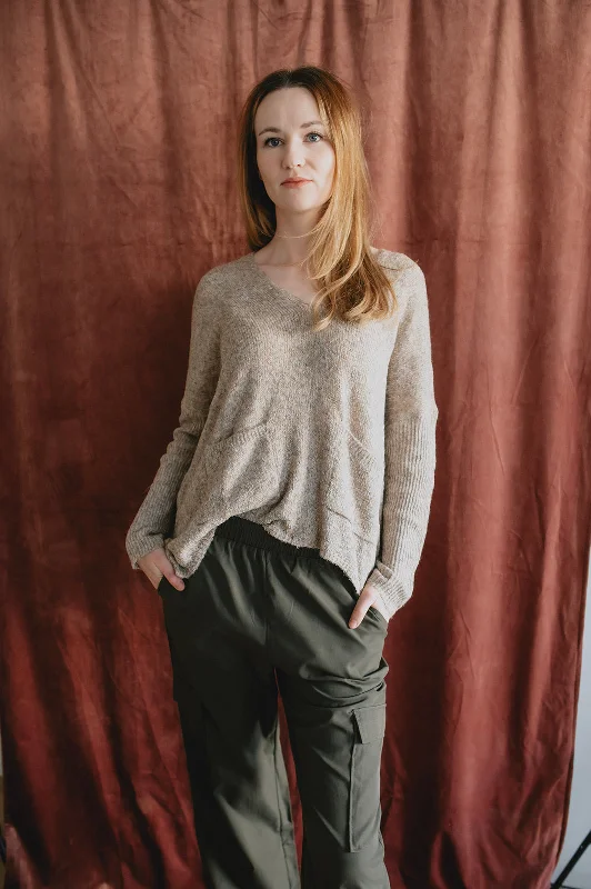 wool blend pullover sweaters -The Robin Pocket Sweater - Taupe