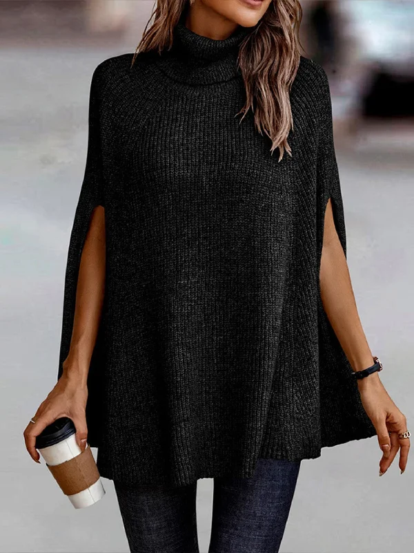 cable knit striped pullover sweaters -Turtleneck Dolman Sleeve Poncho