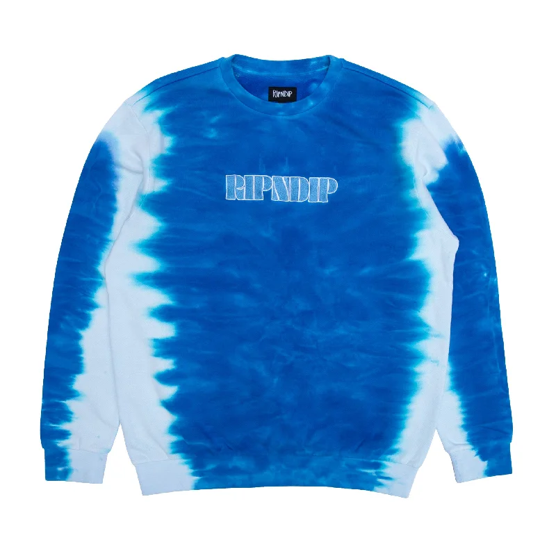 oversized cotton pullover sweaters -Wilshire Embroidered Crewneck (Blue Stripe Dye)