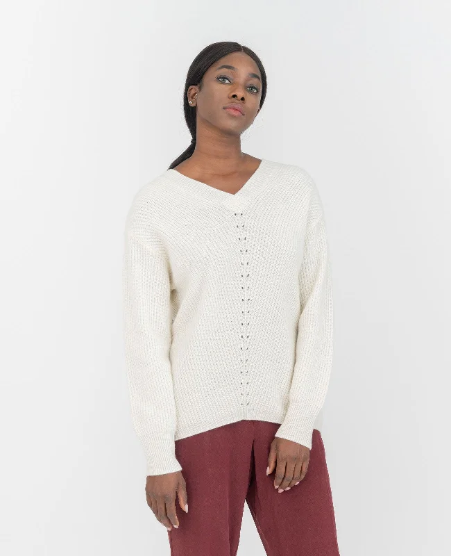 cotton turtleneck pullover sweaters -Moving Rib V-Neck Sweater