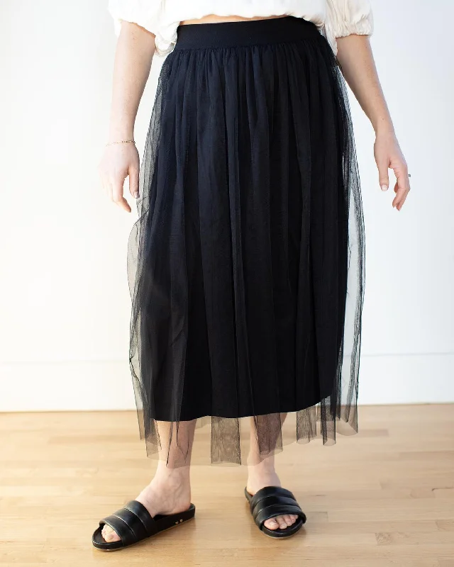 trendy oversized asymmetrical skirts -Gathered Skirt With Tulle In Black