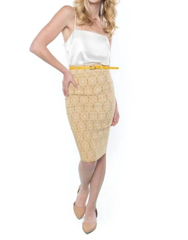 trendy leather tulle skirts -High Waist Pencil Skirt In Mustard/white