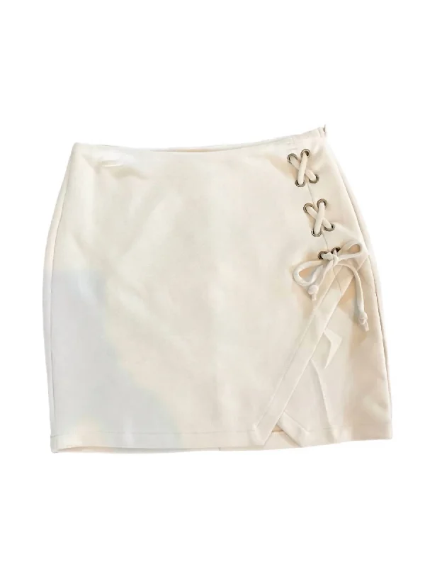 high performance pleated skirts -Lace Up Ultra Suede Mini Skirt In Ecru