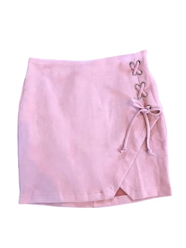 minimalist slim pleated skirts -Lace Up Ultra Suede Mini Skirt In Mauve