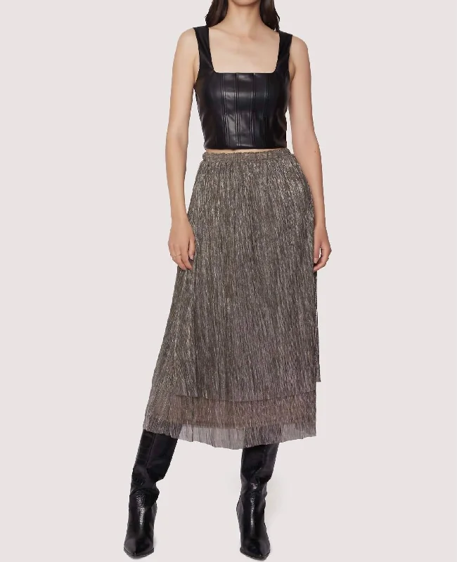 minimalist slim asymmetrical skirts -Le Mysterieux Midi Skirt In Gold Silver Multi