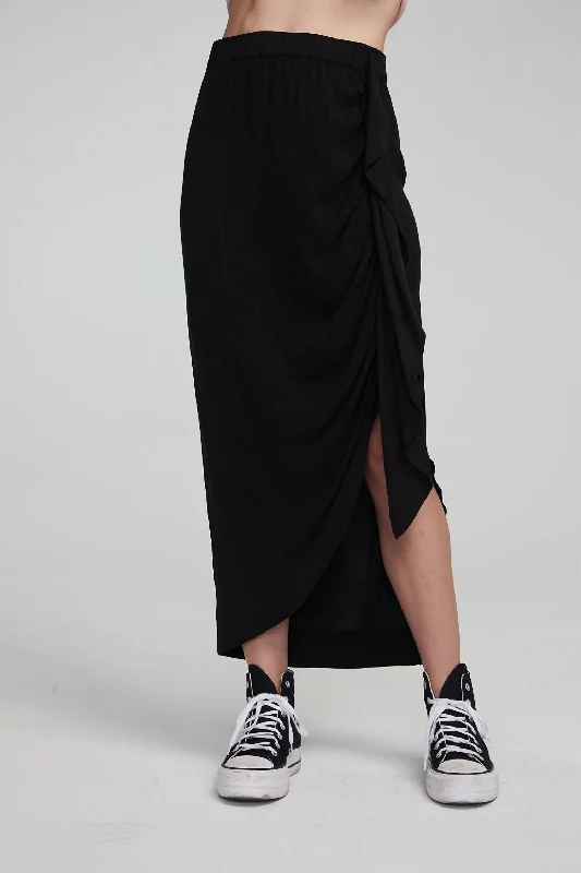 trendy leather pleated skirts -Lindsay Midi Skirt In Shadow Black