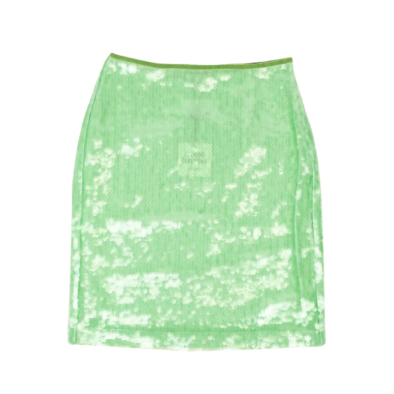 durable denim skirts -Sage Green Polyester Paillette Mini Skirt