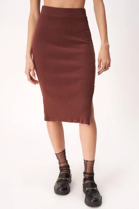 minimalist slim tulle skirts -Throw & Go Sweater Rib Midi Skirt In Spiced Copper