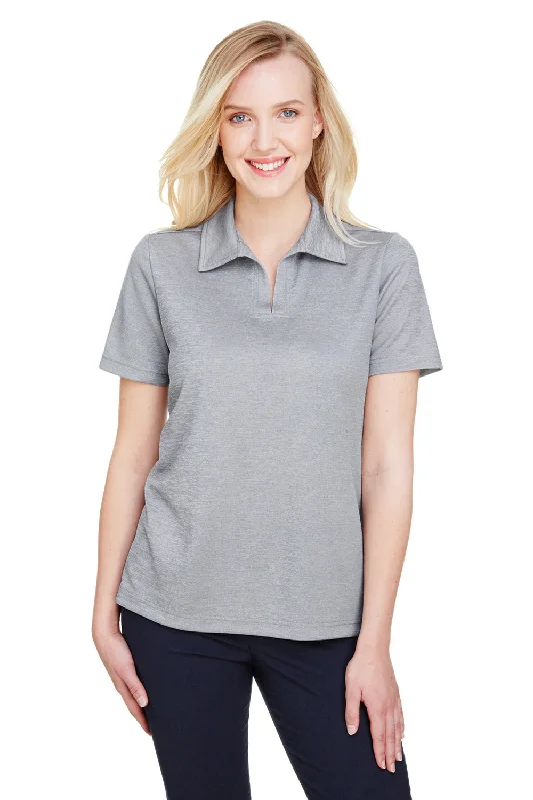 soft jersey cotton blouses & shirts -Devon & Jones Womens CrownLux Address Melange Performance Moisture Wicking Short Sleeve Polo Shirt - Heather Grey