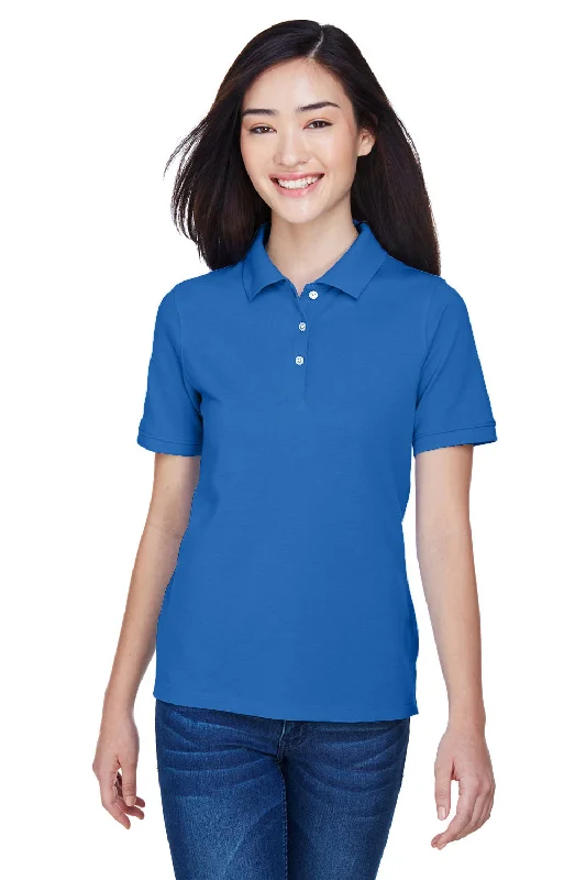 stretchy ribbed blouses & shirts -Harriton Womens Easy Blend Wrinkle Resistant Short Sleeve Polo Shirt - True Royal Blue