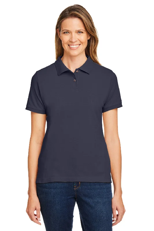 minimalist basic blouses & shirts -Harriton Womens Short Sleeve Polo Shirt - Navy Blue