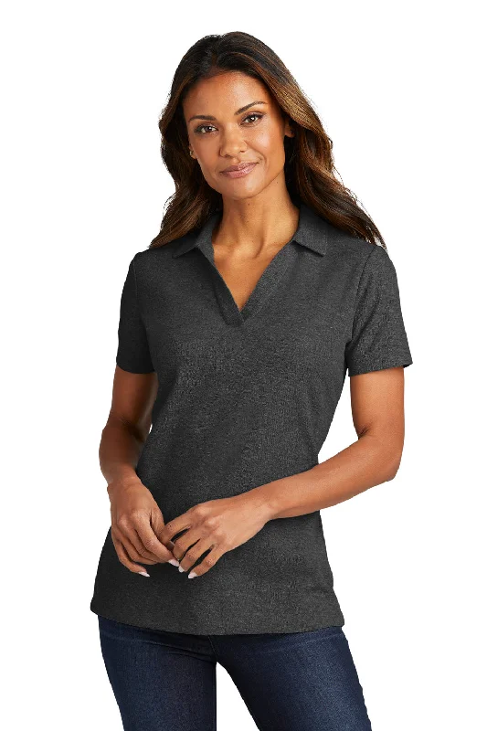 tailored slim wrap blouses & shirts -Port Authority Womens C-FREE Pique Short Sleeve Polo Shirt - Heather Charcoal Grey