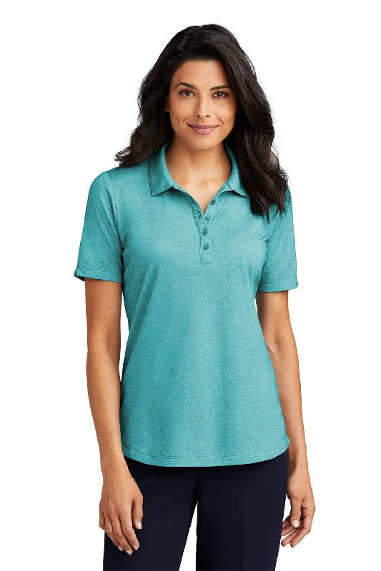 bold checkered wrap blouses & shirts -Port Authority Womens Moisture Wicking Fine Pique Short Sleeve Polo Shirt - Heather Dark Teal