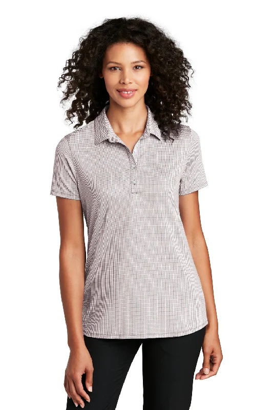 cozy flannel linen blouses & shirts -Port Authority Womens Gingham Moisture Wicking Short Sleeve Polo Shirt - Gusty Grey/White