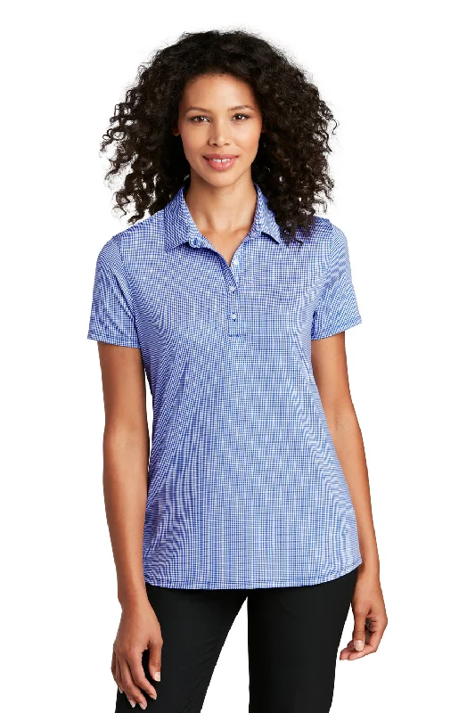 trendy cropped linen blouses & shirts -Port Authority Womens Gingham Moisture Wicking Short Sleeve Polo Shirt - True Royal Blue/White